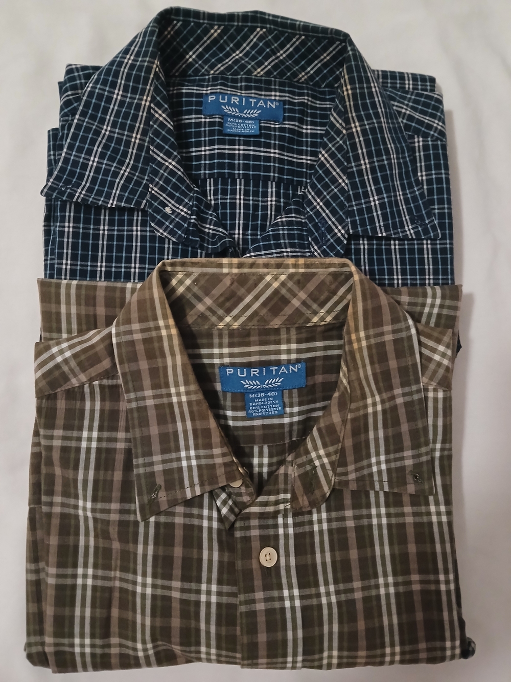 Puritan Bundle 2 Shirts Mens Medium  Plaid   Short Sleeve Button Front Casual
